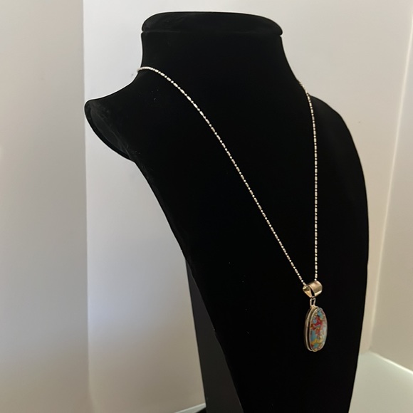 Rainbow Mosaic Jasper 925 Sterling Silver Pendant. - Picture 3 of 10